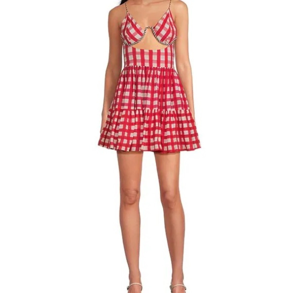 Red/pink and White Gingham cut out mini Dress M/L - Picture 5 of 17